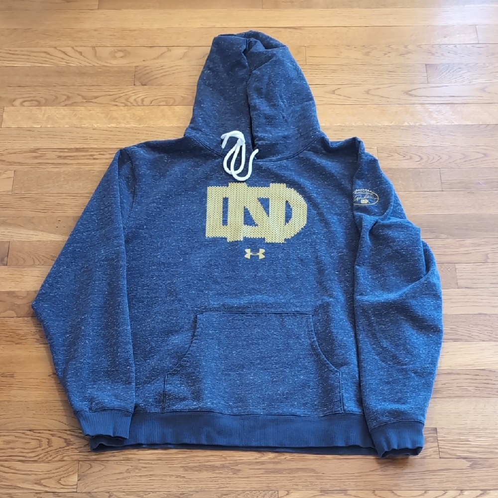 Like New Under Armour Navy Blue Hoodie with Gold Notre Dame Logo